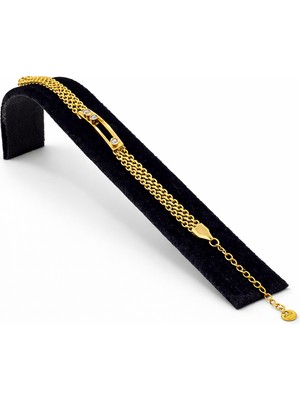 Pangu Zirkon Taş Detaylı Çoklu Zincir Altın Renk Çelik Bileklik