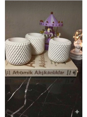 PremiumPort 3'lü Minimal Örgü Desen Vazo Seti, 7 Cm, Şık ve Modern Dekorasyon