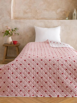 LC Waikiki Karışık Kalp Desenli Tek Kişilik Yatak Örtüsü 160X220 cm  (S6)