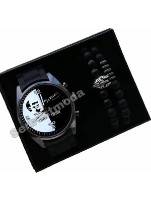 Spectrum Erkek Kol Saatleri Atatürk Imza Temalı Saat Kişiye Özel Baskılı Erkek Saat Bileklik Seti Doğum Günü Babalar Günü Hediyesi Sevgiliye Hediye