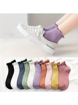 Talel 10 Renk Kadın Fırfırlı Kısa Patik Çorap Set