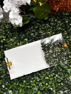 Epoksi Tepsi Inci Detaylı Dikdörtgen Damat Tepsisi