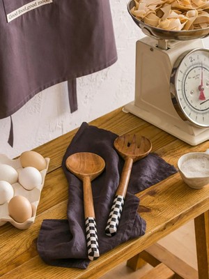 LC Waikiki Kahverengi Dama Desenli Tahta Servis Gereci 2 Li  (S6)