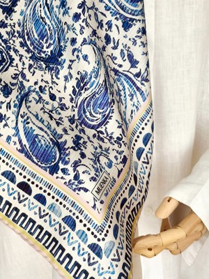 Muenka Madleen Mavi %100 Ipek Twill Eşarp 90X90 cm