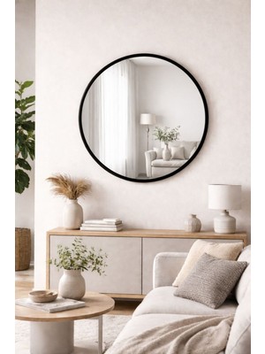PremiumPort Modern Siyah Metal Yuvarlak Duvar Ayna, Şık ve Dekoratif Tasarım