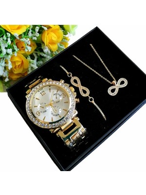 Spectrum Kadın Kol Saati Sevgiliye Hediye Taşlı Bayan Saat Bileklik Kombini Altın Renk Metal Kordon Bayana Hediye Doğum Günü Sevgililer Günü Hediyesi