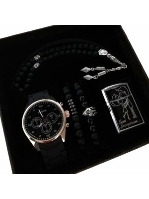 Spectrum Erkek Kombin Saat Seti Çakmak Tesbih Bileklik Babalar Günü Hediye Sevgiliye Doğum Günü Hediyesi