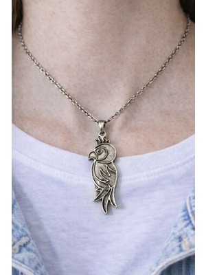 Herşey Nota Crown Bird Charm – Taçlı Kuş Figürlü Gümüş Renk Unisex Kolye (60 Cm)