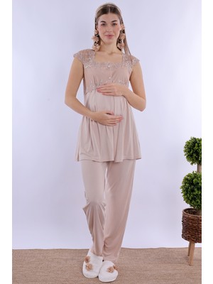 Effortt Bej Hamile Lohusa Pijama Takımı