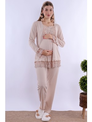 Effortt Bej Hamile Lohusa Pijama Takımı