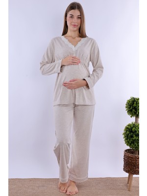 Effortt Bej Hamile Lohusa Pijama Takımı