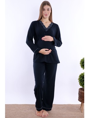 Effortt Lacivert Hamile Lohusa Pijama Takımı