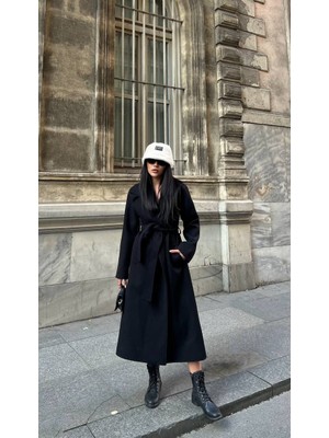 Vera Kadın Oversize Kuşaklı Kaşe Kaban - Premium Uzun Palto