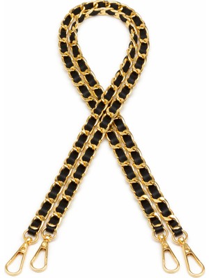 Nildenhobim Suni Derili Metal Çanta Zincir Set - Zincir Uzunluk 115 cm - ( Zincir Renk Altın - Deri Siyah )