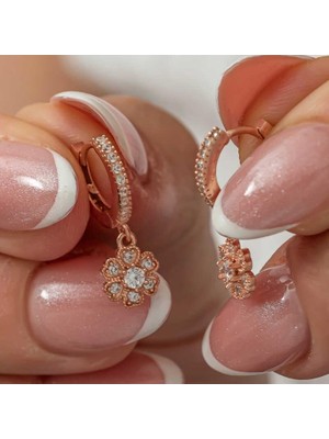 Inure Jewelry Gümüş Sallantılı Rose Minimal Çiçek Kadın Küpe