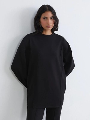LC Waikiki Siyah Soft Touch Kadın Sweatshirt Tunik  (S6)