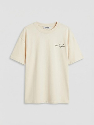 LC Waikiki Kahverengi New York Baskılı Erkek Çocuk Tişört  (S6)