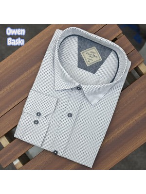 Eren Style Slim Fit Cotton Uzun Kollu Yakası Gizli Düğmeli Kalite Garanti Baskılı Gömlek (Slimlı Fit)