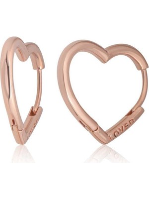 Inure Jewelry Gümüş Loved Yazılı Taşsız Kalp Kadın Küpe