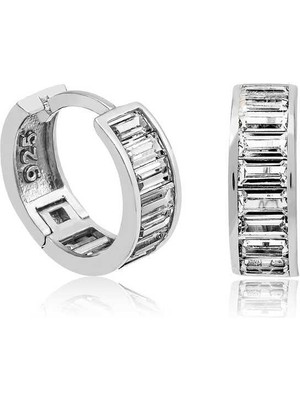 Inure Jewelry Gümüş Baget Taşlı Halka Küpe