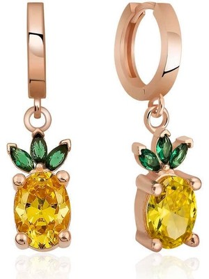 Inure Jewelry Gümüş Ananas Figür Meyve Küpe