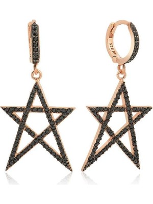 Inure Jewelry Gümüş Siyah Yıldız Bayan Küpe