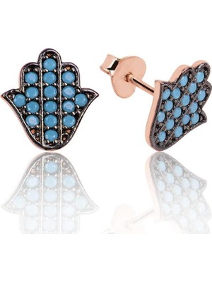 Inure Jewelry Gümüş Firuze Taşlı Fatma Ana Eli Çivili Küpe