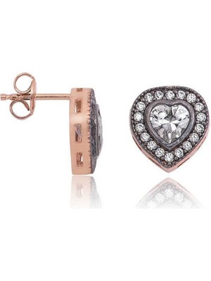 Inure Jewelry Gümüş Elmas Montür Kalp Çivili Küpe