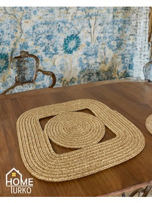 PremiumPort Doğal Jüt ve Hasır Amerikan Servis Takımı, Masa Örtüsü ve Tabak Altlığı Seti