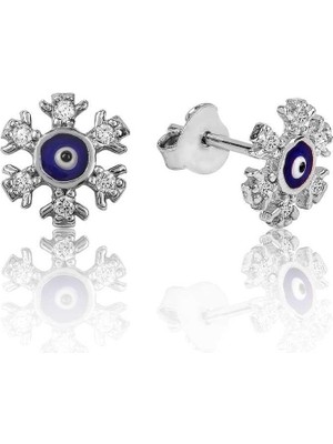 Inure Jewelry Gümüş Nazarlı Kar Tanesi Çivili Küpe