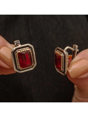 Inure Jewelry Gümüş Yakut Taşlı Otantik Kadın Küpe