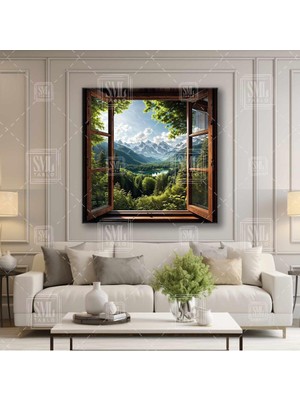 PremiumPort Yeşil Orman Manzaralı Ahşap Çerçeveli Kare Kanvas Tablo