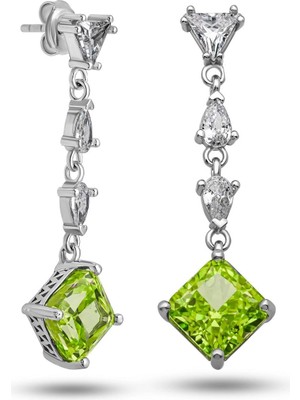 Inure Jewelry Gümüş Ice Cut Yeşil Zirkon Taşlı Işıltılı Kadın Küpe