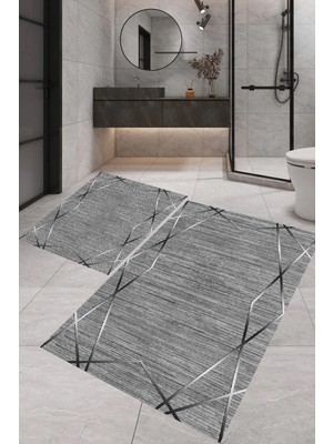 Eliana Home Dijital Baskı  Modern Banyo Halısı Ikili Banyo Paspası LNA5-0682  100X60+60X50 cm