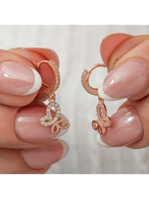 Inure Jewelry Gümüş Sallantılı Rose Kelebek Kadın Küpe
