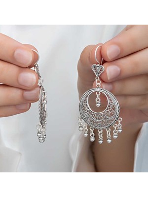 Inure Jewelry Gümüş Çember Telkari Sallantılı Kadın Küpe
