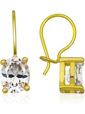 Inure Jewelry ​Gümüş Gold Sallantılı Oval Damla Küpe