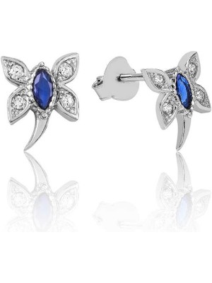 Inure Jewelry Gümüş Mavi Yusufcuk Çivili Küpe