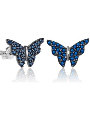Inure Jewelry Gümüş Lacivert Kelebek Küpe