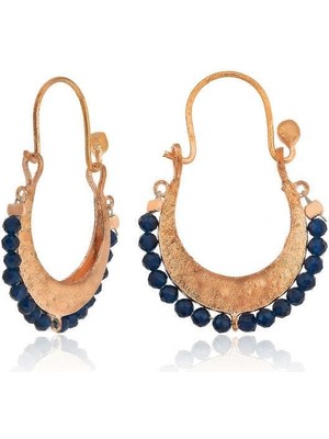 Inure Jewelry ​Gümüş Lacivert Taşlı Bohem Küpe