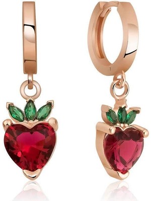 Inure Jewelry Gümüş Çilek Figür Meyve Küpe