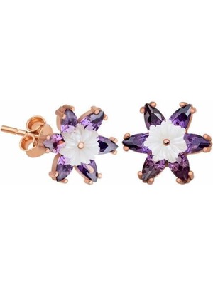 Inure Jewelry Gümüş Mor Lotus Çiçeği Küpe