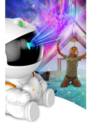 Azurtech Yıldızlı Çocuk Odası Astronot Işıklı Kumandalı Galaksi Projeksiyon Hoparlor Gece Lambası Farklı Renklerde