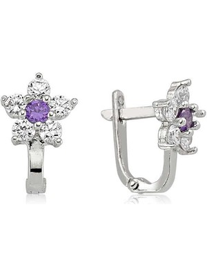 Inure Jewelry Gümüş Mor Taşlı Çiçek Küpe