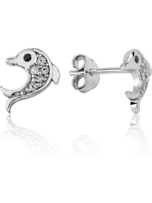 Inure Jewelry Gümüş Yunus Balığı Çivili Küpe