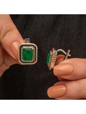 Inure Jewelry Gümüş Yeşil Taşlı Otantik Kadın Küpe