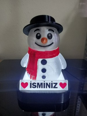 3D Dönüşüm Atölyesi Kişiye Özel Hediyelik Isimli Kardan Adam Dekoratif LED Lamba - Adaptörlü - Beyaz Işıklı
