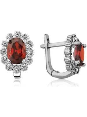 Inure Jewelry Gümüş Kırmızı Çiçek Desenli J Bayan Küpe