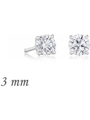 Inure Jewelry Gümüş Yuvarlak Tek Taş Zirkon Küpe - 3 mm