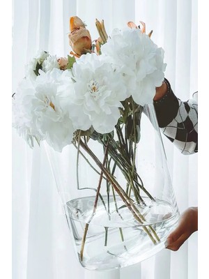 PremiumPort El Yapımı Silindir Cam Vazo, 30 cm Yükseklik, 19 cm Genişlik